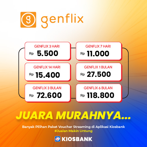 Daftar Harga Beli Paket Genflix Murah - Voucher Nonton Langganan Streaming di aplikasi Kiosbank